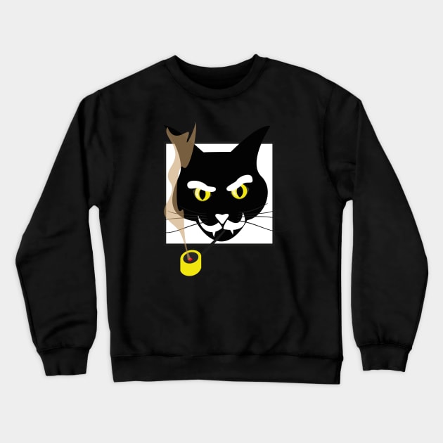 Black Cat Smoking Magic Wizard Crewneck Sweatshirt by Kater Karl